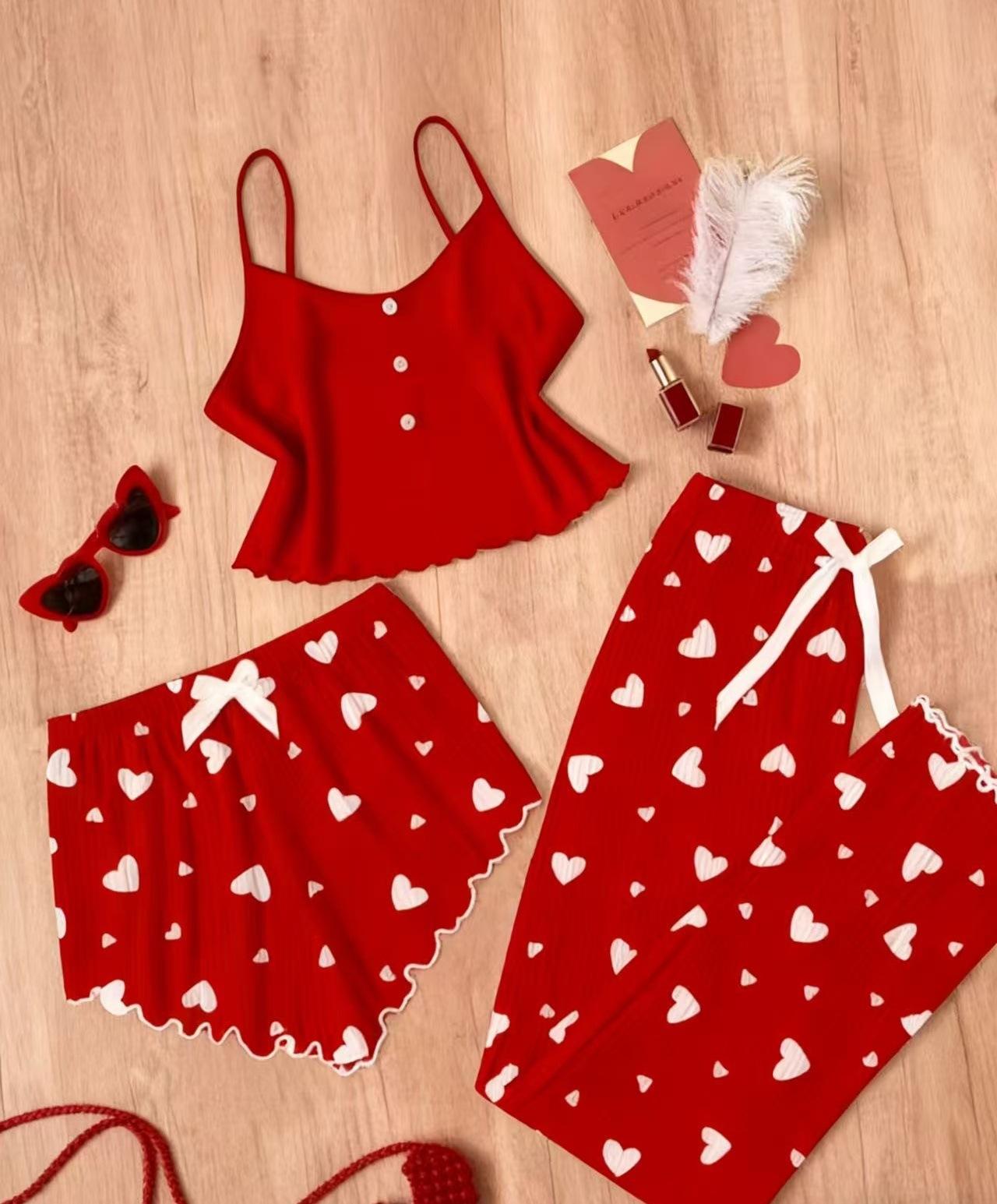 

Hot-selling women s loungewear love printing suspenders shorts thin pit strips can be worn outside European beautiful women s pajamas S бордовый
