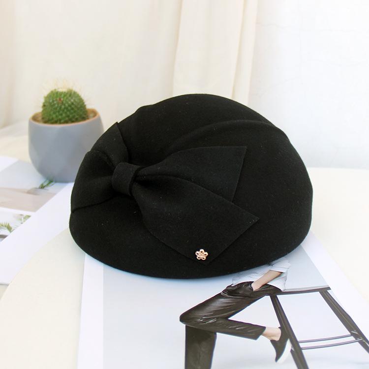 Hat Women'S Autumn And Winter Wool Stewardess Hat Beret British Vintage Versatile Top Hat Fashion Trend