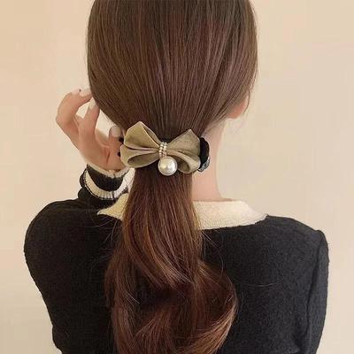 Imitation Pearl Bow Ponytail Holder Sweet Plush Hair Claw Fashion Hairgrips Elegant Soft Solid Hair Clip For Girls Hairpin Headw