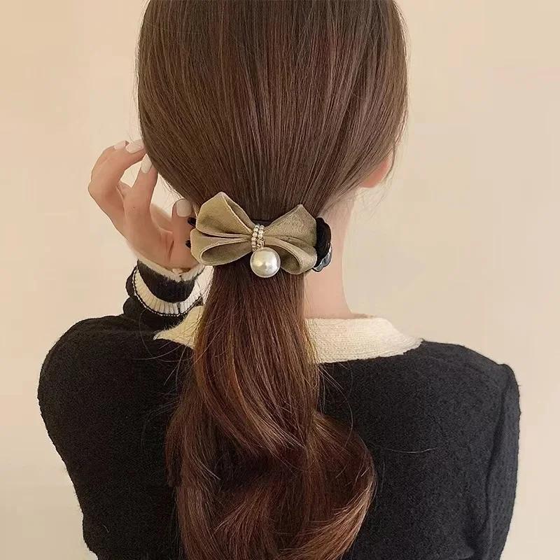 

Imitation Pearl Bow Ponytail Holder Sweet Plush Hair Claw Fashion Hairgrips Elegant Soft Solid Hair Clip For Girls Hairpin Headw белый