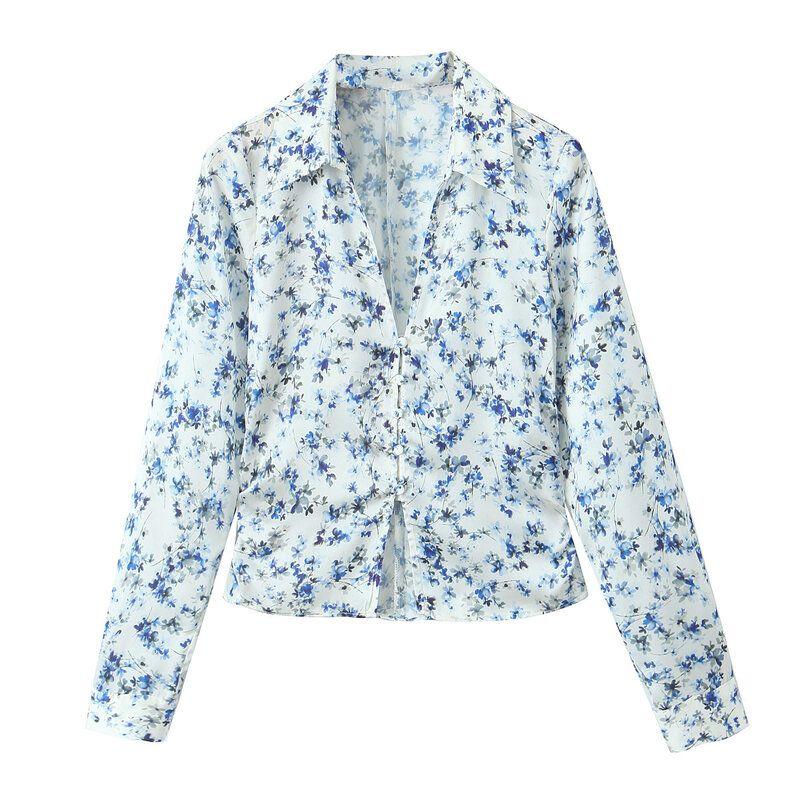 Fashion Style 2024 Spring New Arrival Women's Clothing Temperament Wild Slim Looking Print Long Sleeves Shirt 02580126044