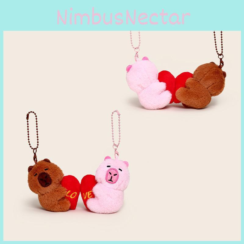 Capybara Couple Heart Plush Keyring With Magnetic Attachment For Gifts