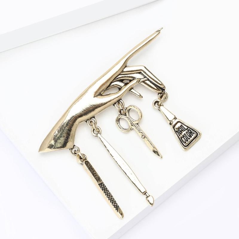 Metal Brooch Hand Nail Polishing Tools And Tassels Ornament Unisex Punk Accessory for Denims Jackets And Bags