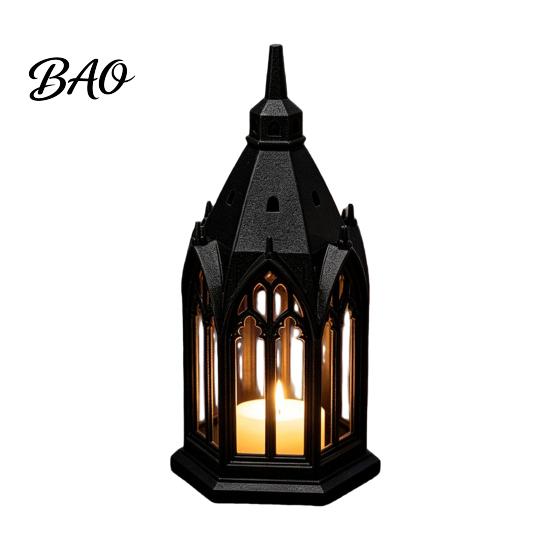 Luminous Figurine for Home Gothic Cathedral LED Candle Lantern, Church Shaped Flameless Tealight Lamp, Holiday Party Ornament Spooky Vintage