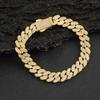 Fashion Hip Hop Jewelry Single Row Zircon Iced Out Spring Clasp 10mm Brass Cuban Link Chain Bracelet for Women and Men