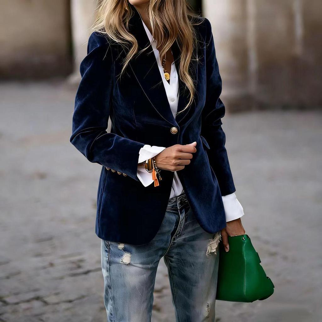 Elegant Women's Solid Color Suit Jacket - Fall/Winter 2025 Collection