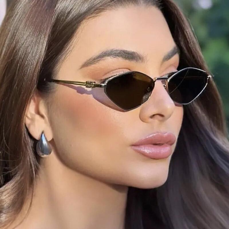 Luxury Metal Brand Sunglasses For Women Rhombus Designer Fashion Sun Glasses Stylish Popular Small Square Sunglasses