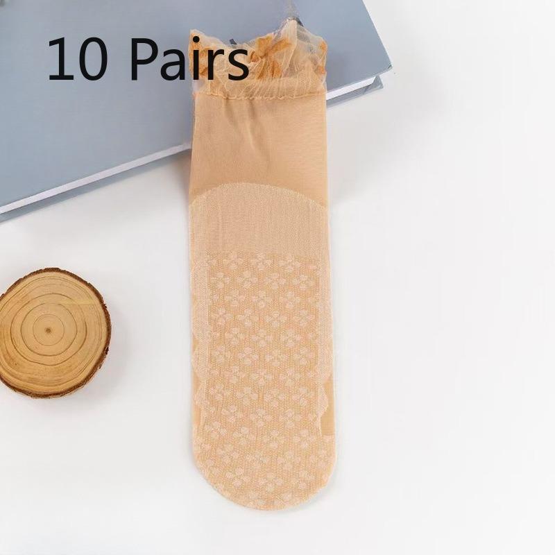 10 Pairs of Female Spring and Summer Thin Loose Lace Lace Breathable Non Slip Moon Socks