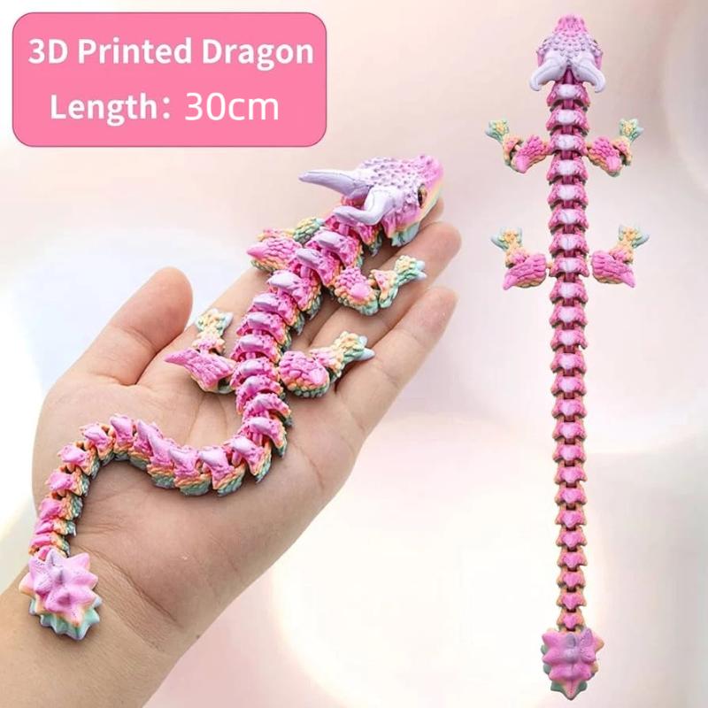Fun 3D Printed Articulated Dragon 30cm Fidget Craft Ornament Cute Desktop Decor Gift for Children Adults Home Office Use