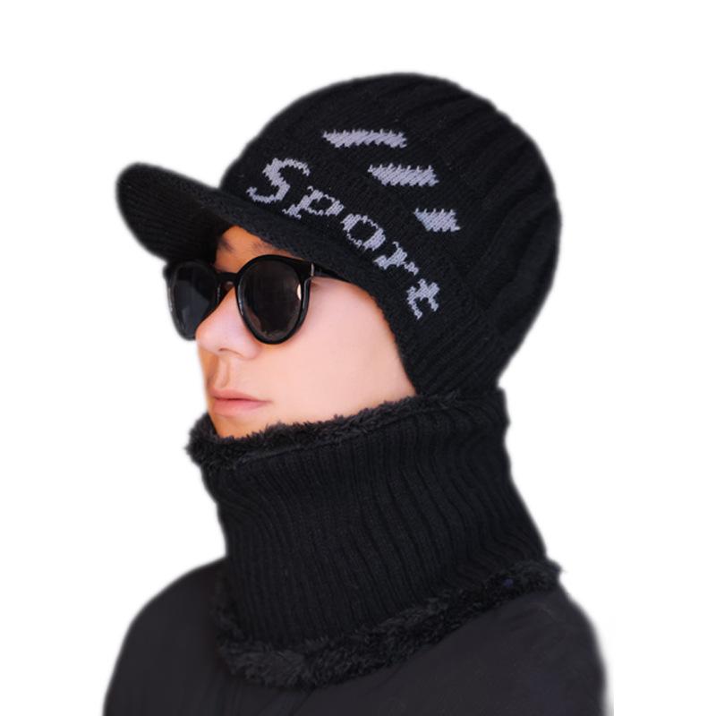 Winter Ear Protection Hat Fleece Thickened Warm Wool Hat Outdoor Scarf Men's Cold-proof Cycling Cold-proof Knitted Hat