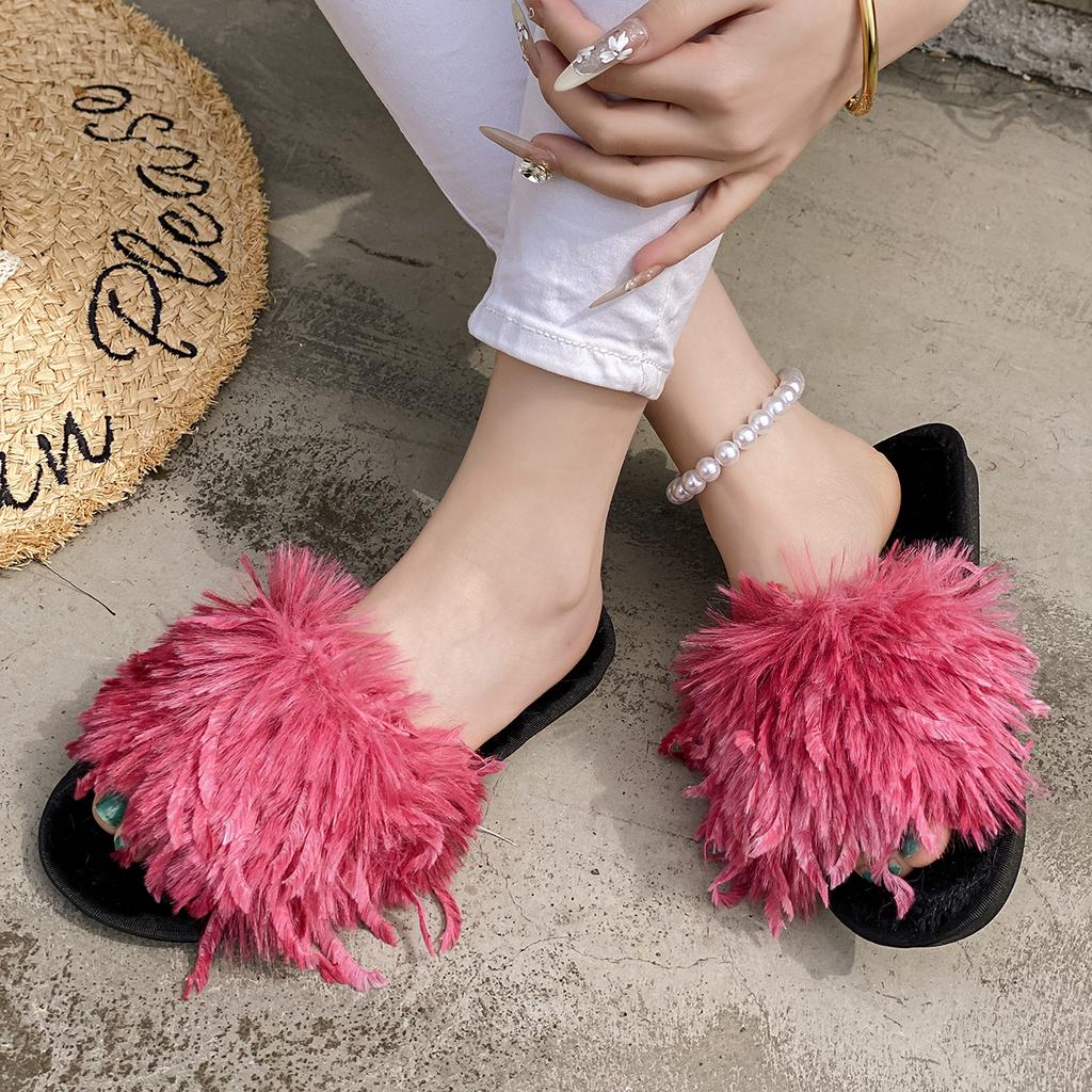 Fashion Women Slippers Warm Slides Casual Flat Low Heels Shoes for Women Solid Fur Short Plush Women Shoes Plus Size