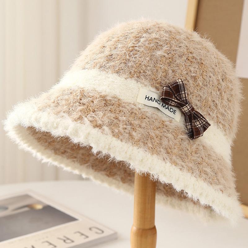 New Personalized Striped Simple Cashmere Blended Fisherman Hat M（56-58cm）