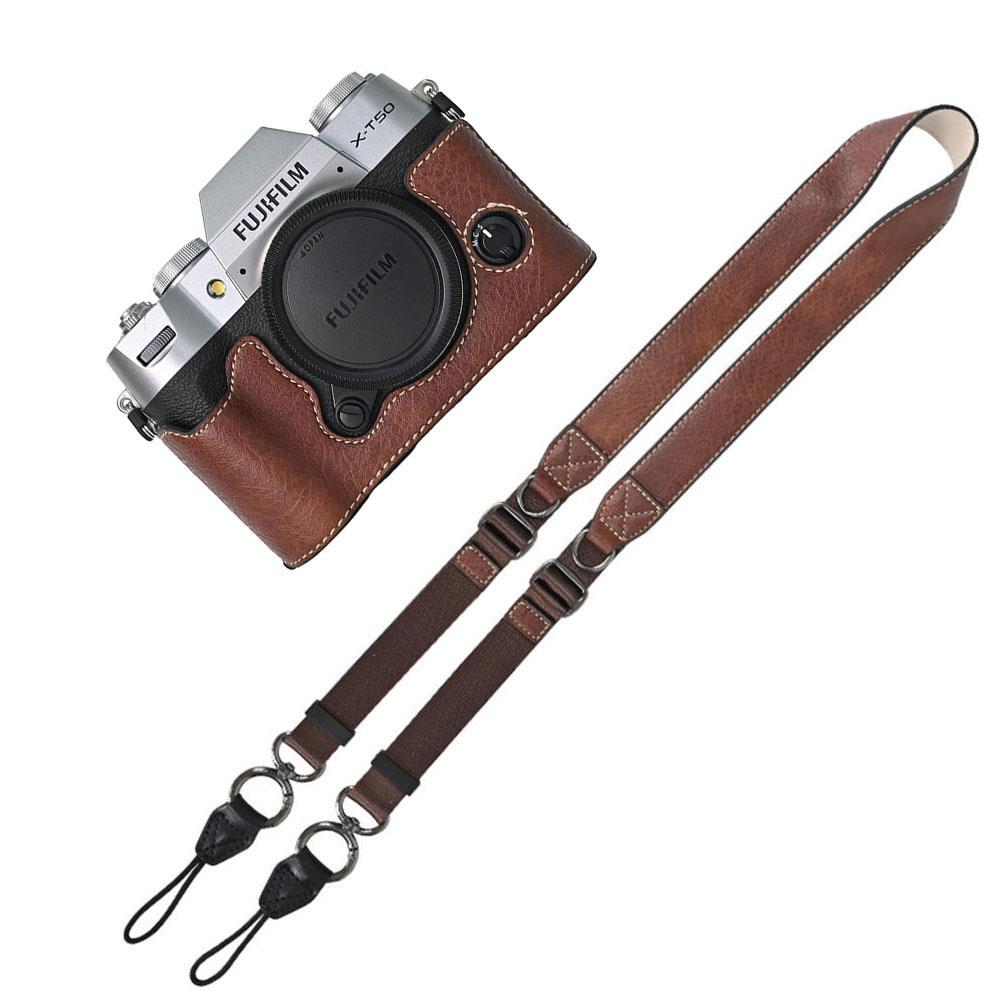 Litchi Pattern PU Leather Camera Half Case for Fujifilm XT50 Fuji X-T50 Bottom Battery Opening Magnetic Cover