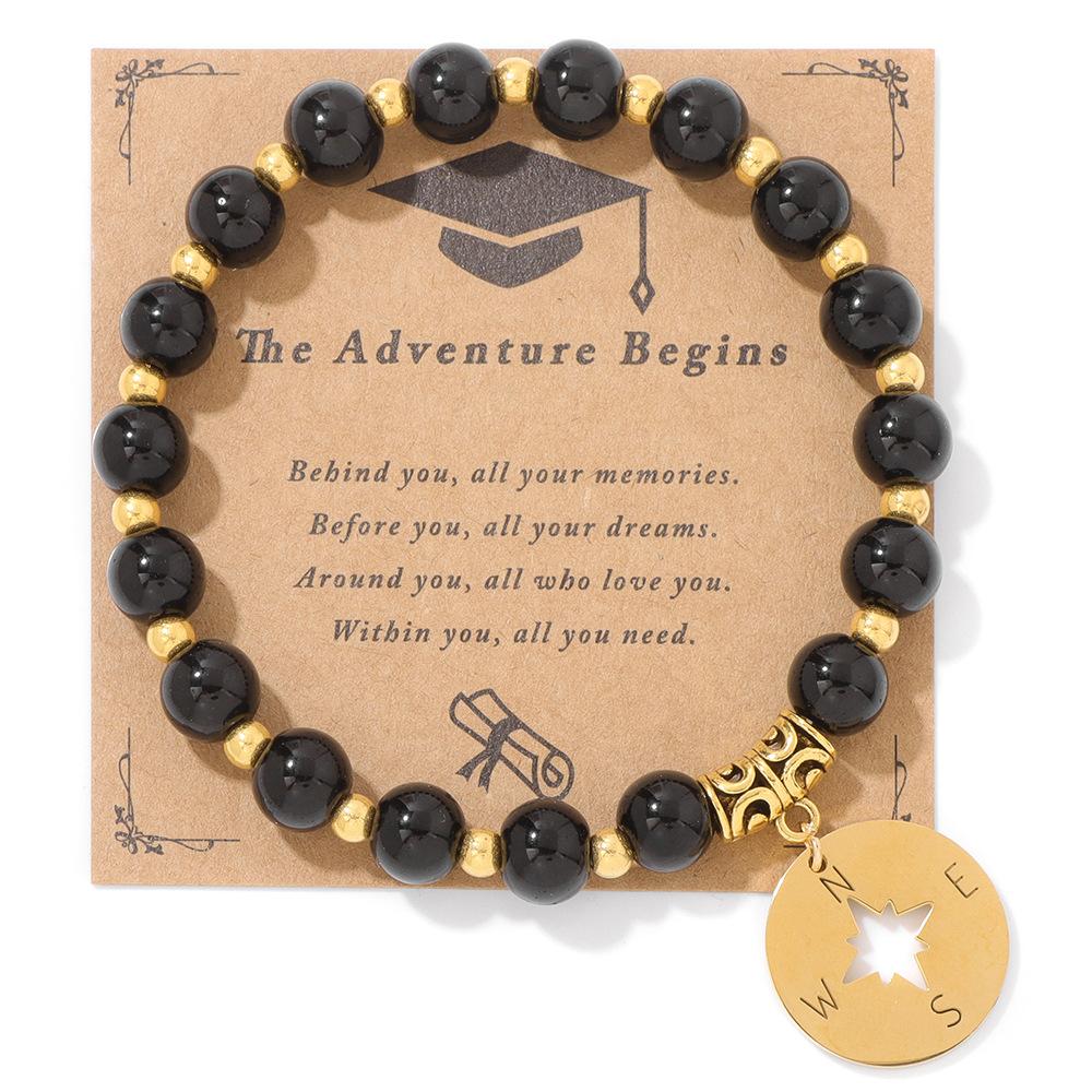 Nuorui New Graduation Anniversary Research Compass Unisex Beaded Natural Stone Bracelet with Cards