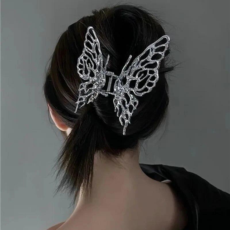Butterfly Hair Clip Bright Silver Cross Geometric Hairpin Rose Flower Hair Claw Woman Girls Styling Barrette Headdress