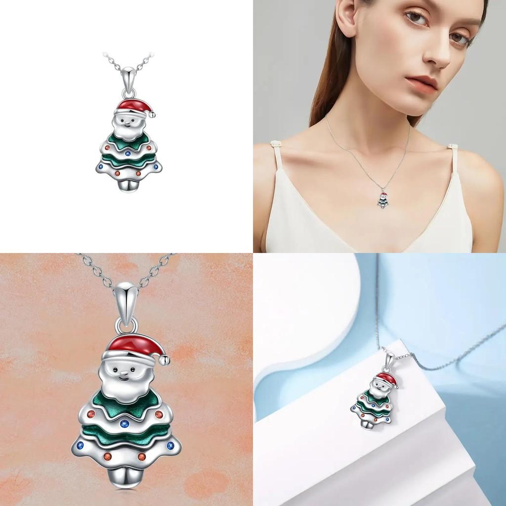 Christmas Santa Geometric Pendant Necklace With Micro Inlaid Alloy For Holiday Celebration
