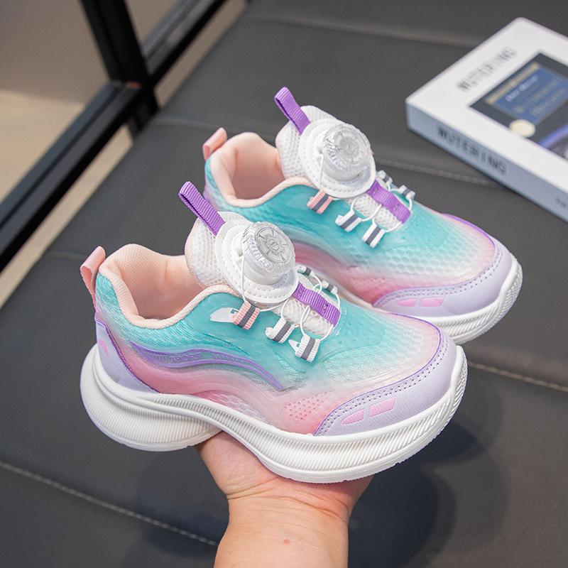 Spring and Autumn school students rotating button children's sports shoes soft sole microfiber leather non-slip soft sole male and female classmates