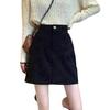 Khaki Corduroy A-Line Midi Skirt - New High-Waisted Slimming Black Mini Skirt, Anti-Exposure Hip-Hugging Design for Autumn and Spring.