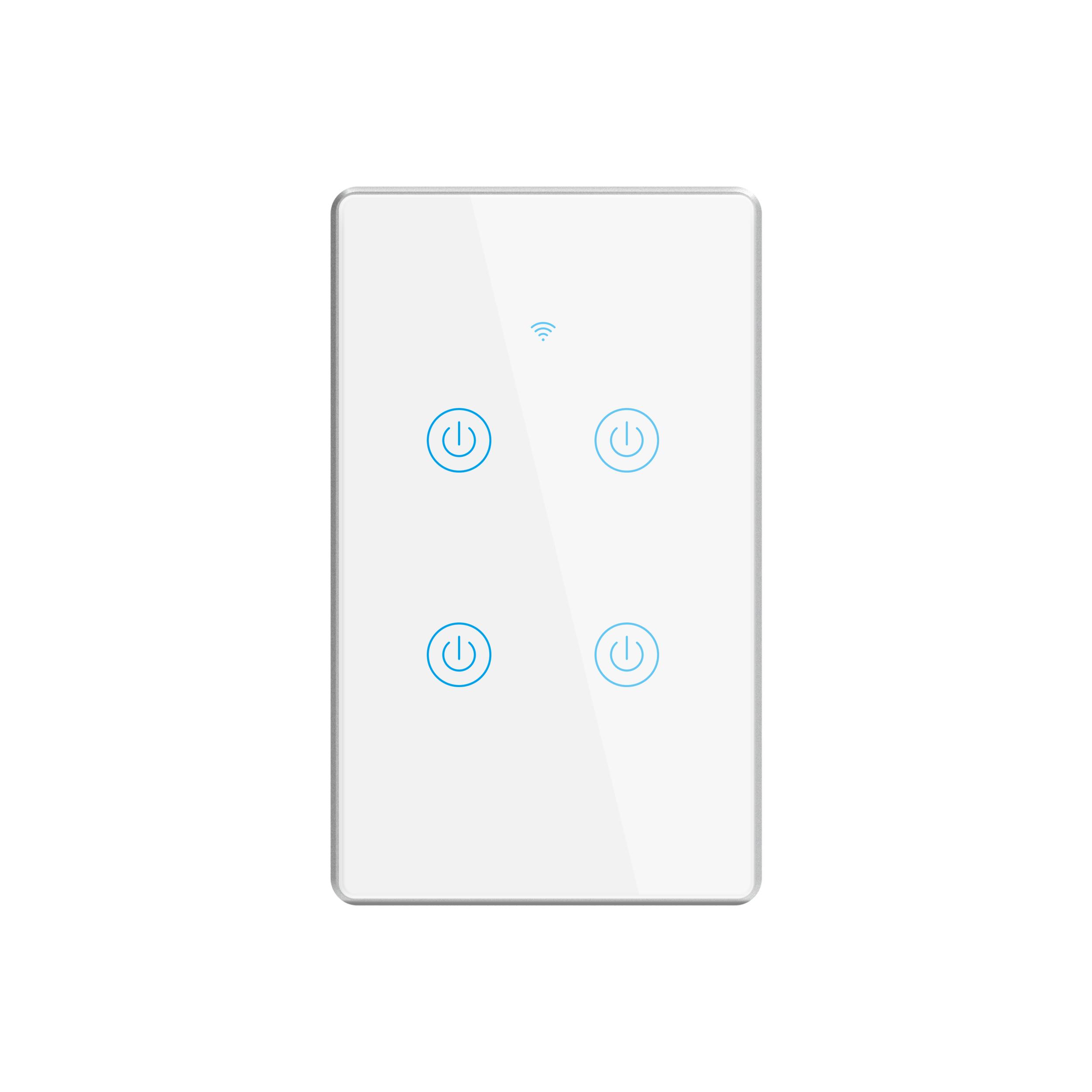 US Standard 4 Gang APP Control WiFi Connect Zero Fire Touchable Aluminum Frame Wall Switches Tuya Smart Home Products 118mm*72mm&US Standard белый