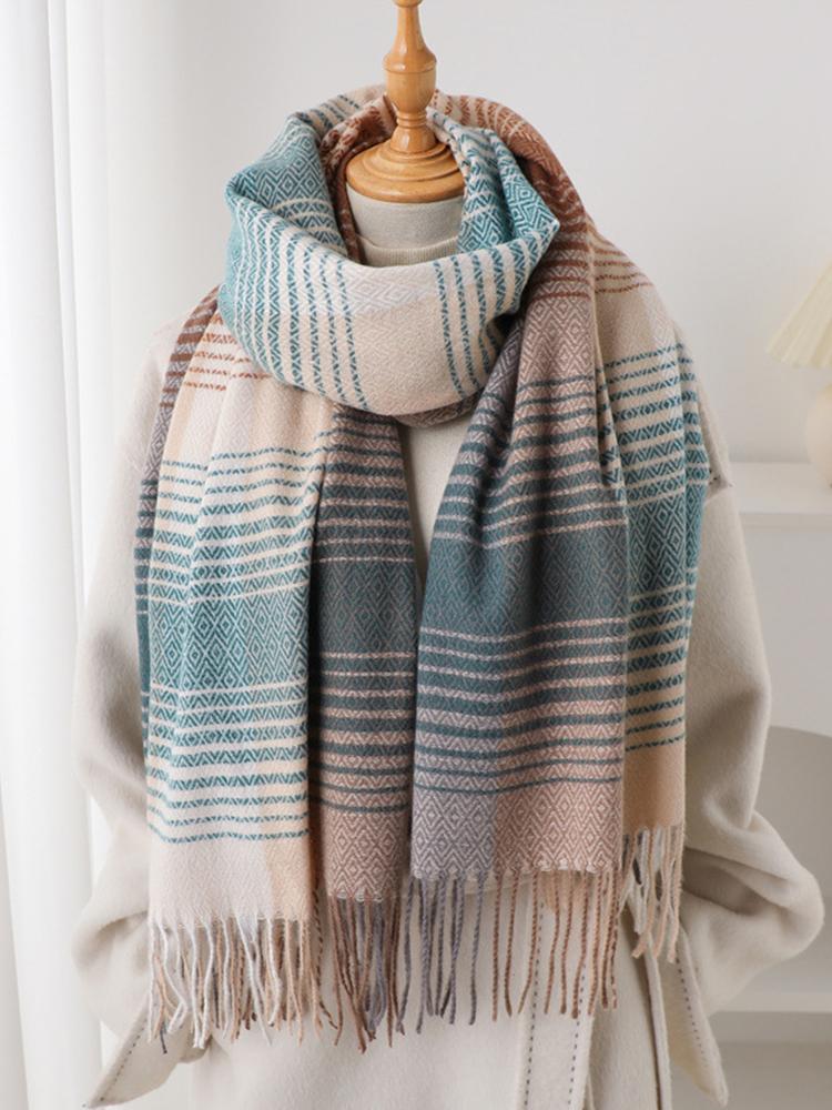 Damen Herbst Winter Gestrickter Schal Kopftuch Damen Herren Lässig Preppy Gestreift Quaste Schal Mujer Herren Wickeltuch Schal Unisex Neu Koreanisch