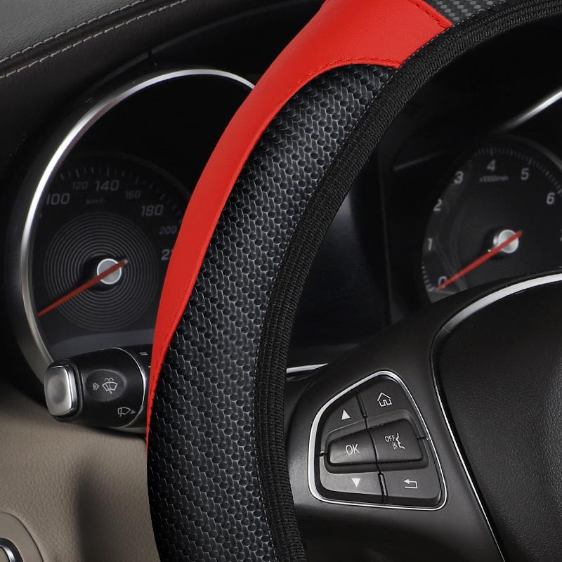 Car Steering Wheel Cover Breathable Anti Slip PU Leather Steering Covers Suitable 37-38.5cm Auto Decoration Carbon Fiber