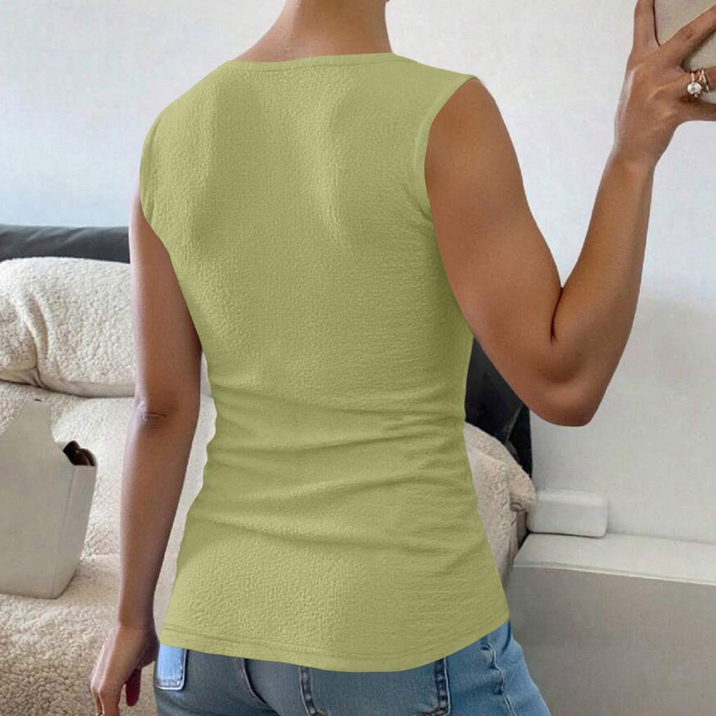 Women Sleeveless Tank Top Slim Fit Crew Neck Textured Stretchy Summer Casual Basic Vest Top for Layering or Daily Wear