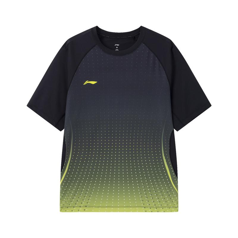 

Li-Ning Round Neck Casual Sports Breathable Short Sleeve T-Shirt Women tops Black Digital-Green ATSW688-1 S