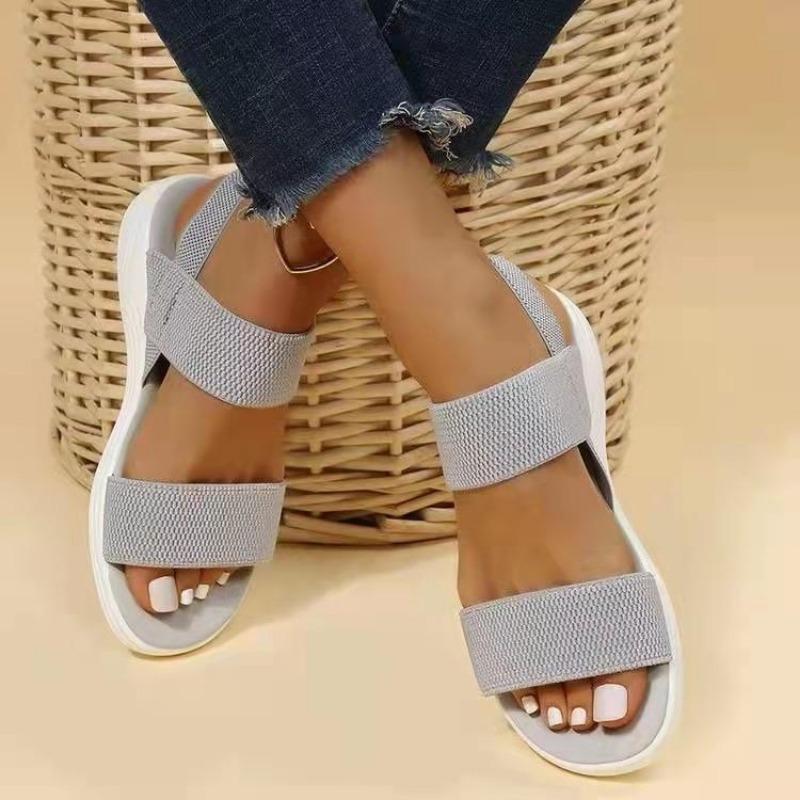 Summer large size women's shoes casual elastic band rear strap fly-woven polyurethane flat sandals women
