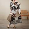 Summer Literary and Retro Middle-aged and Elderly Mother Clothing Cotton and Linen Positioning Flower Round Neck Loose Dress Women