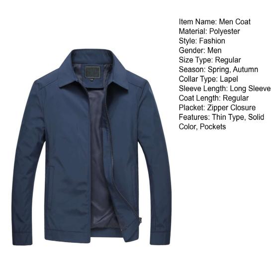 Lapel Long Sleeves Pockets Zipper Placket Men Coat Spring Autumn Casual Tin Type Slim Fit Jacket Coat