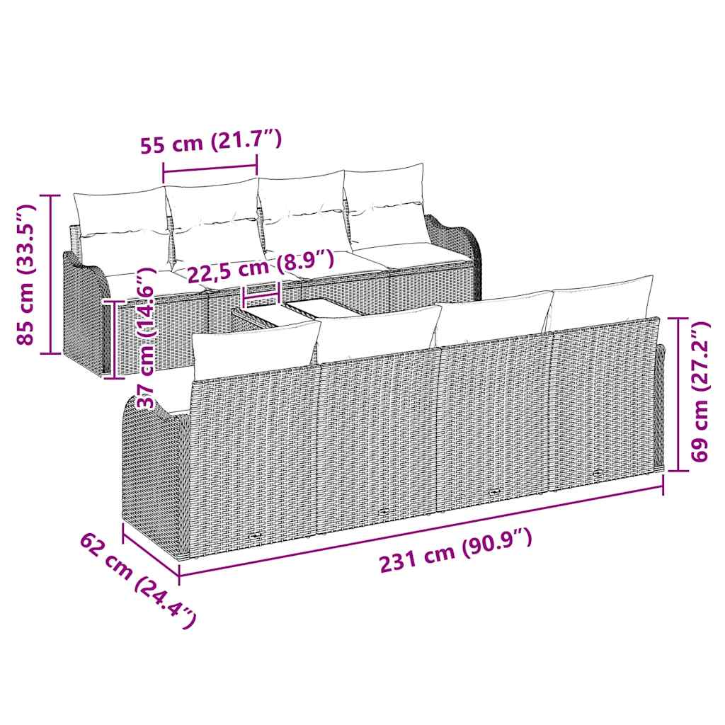 Garden Sofa Set Light Grey 55 X 55 X 37 Cm Poly Rattan
