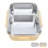 Stainless Steel Lunch Box Container Sealed Odorproof 2 Compartment Portable Square 1.2L
