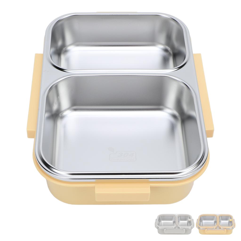 Stainless Steel Lunch Box Container Sealed Odorproof 2 Compartment Portable Square 1.2L