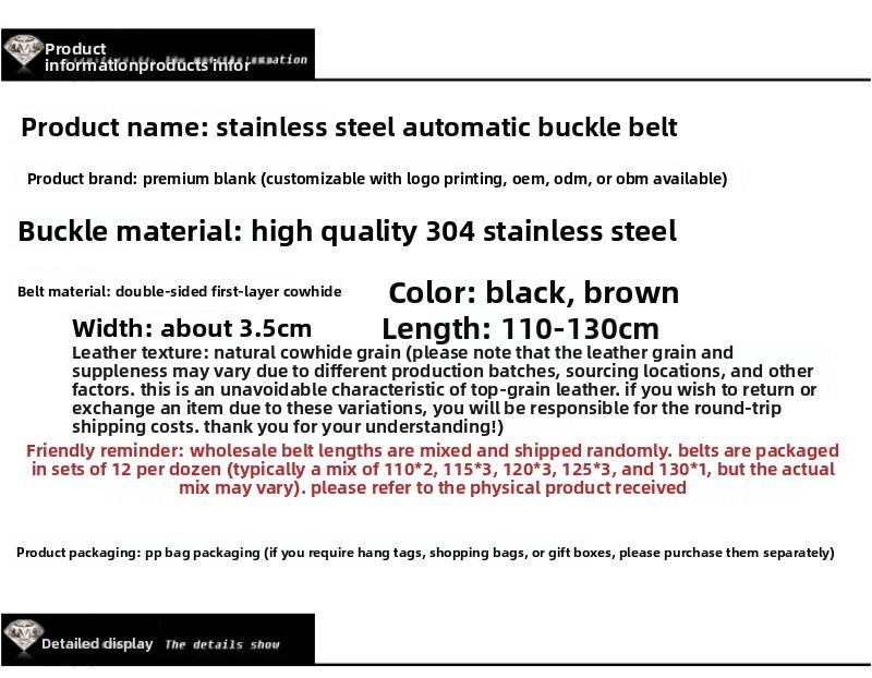 Business Stainless Steel Buckle Belt, Cowhide Belt, Automatic Buckle Belt
