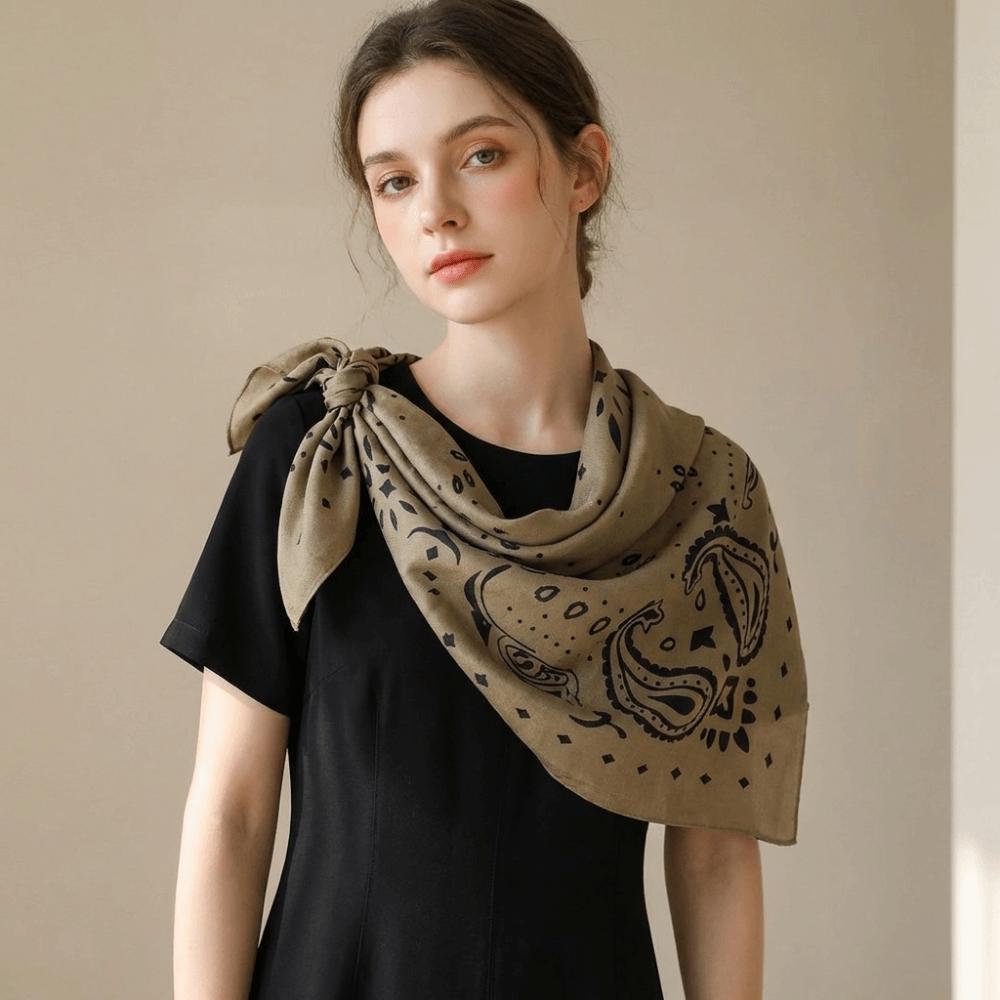 Breathable Square Scarf Korean Style Square Handkerchief Retro Cashew Nut Print Silk Scarf Female
