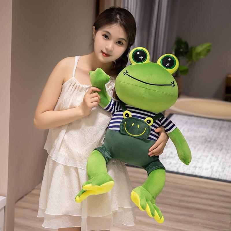 Cute simulation dressing frog doll plush toy green little frog doll children accompany soothing doll