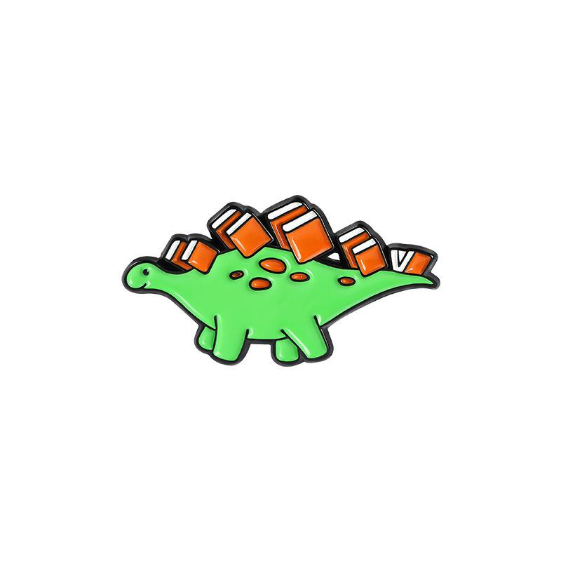 Creative Cartoon Dinosaur Carrying Books Enamel Pin - Cute and Colorful Animal Badge Ornament