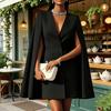 Blazer Dress for Women V Neck Cape Blazer Split Sleeve Casual Business Mini Dress Double Breasted Office Work Outfits