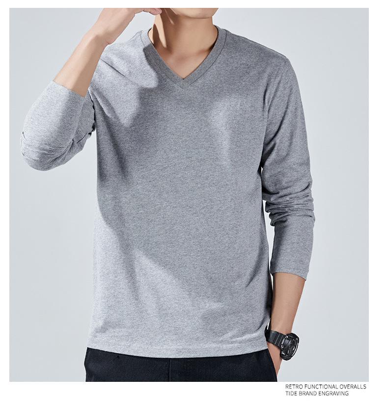 Pánská nadměrná bavlněná košile s výstřihem do V, dlouhým rukávem, jednobarevná, tenká, volného střihu