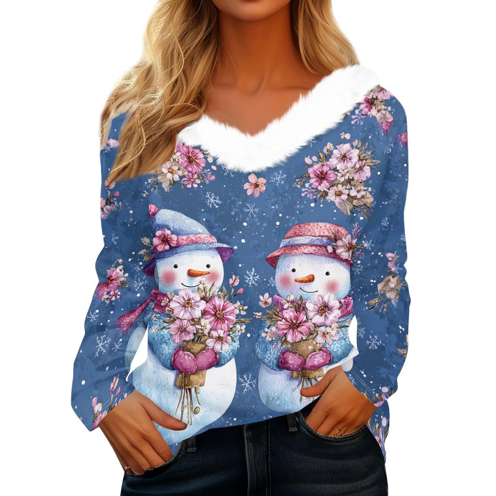 Long Sleeve Shirts For Women Cute Tops Christmas Prints Tees Blouses Casual Plus Size Basic Tops Pullover