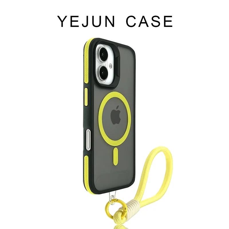 

Luxury Transparent Magsafe Matte With Lanyard Phone Case For iPhone 16 15 14 13 12 11 Pro Max Magnetic Shockproof Bumper Cover For iPhone 11 Pro Max жёлтый