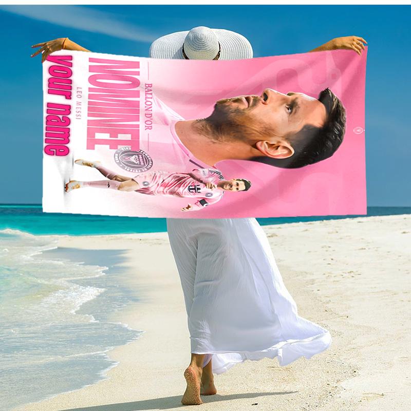 Personalized customized proof beach towel with Inter Miami Messi pattern - soft, absorbent,quick-drying,perfect
