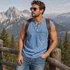 Chemises Sans Manches pour Hommes, Chemises Respirantes à Col en V, Hauts Légers à Poche Casual d'Été, Haut Extensible Uni à Boutons pour l'Été