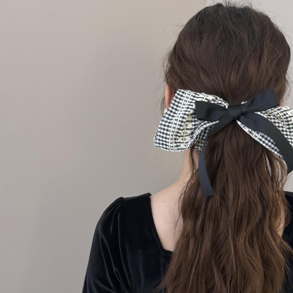 Schleife im Ballettstil, Haargummi für den Dickdarm, Nischendesign für Damen, Kariertes quadratisches Tuch, Haargummi und Dutt-Haarschmuck