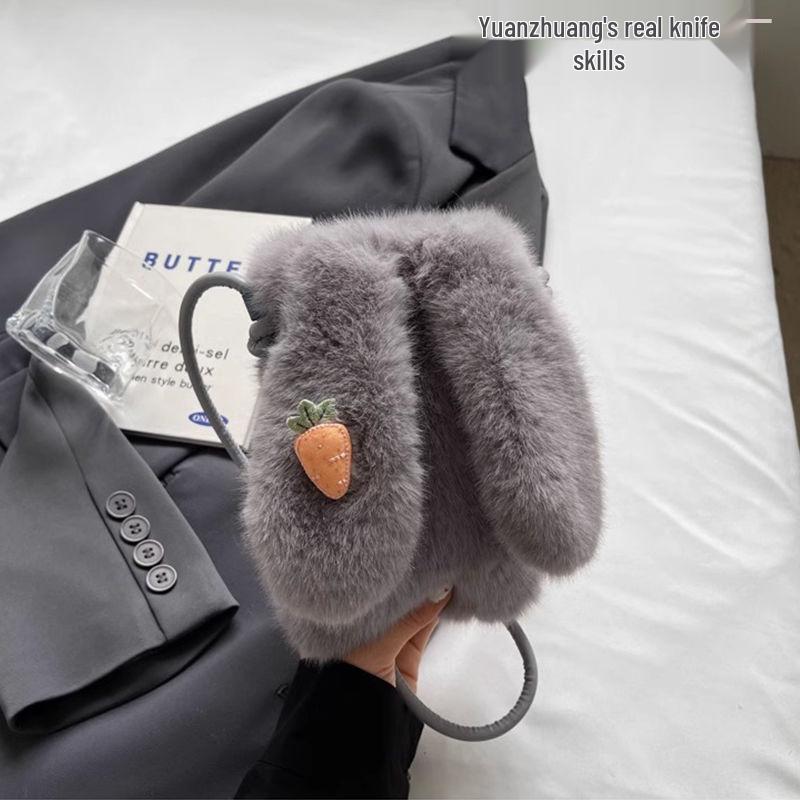 Módní plyšová crossbody taška 2024 - Roztomilý design králíčka, ideální na podzim/zimu