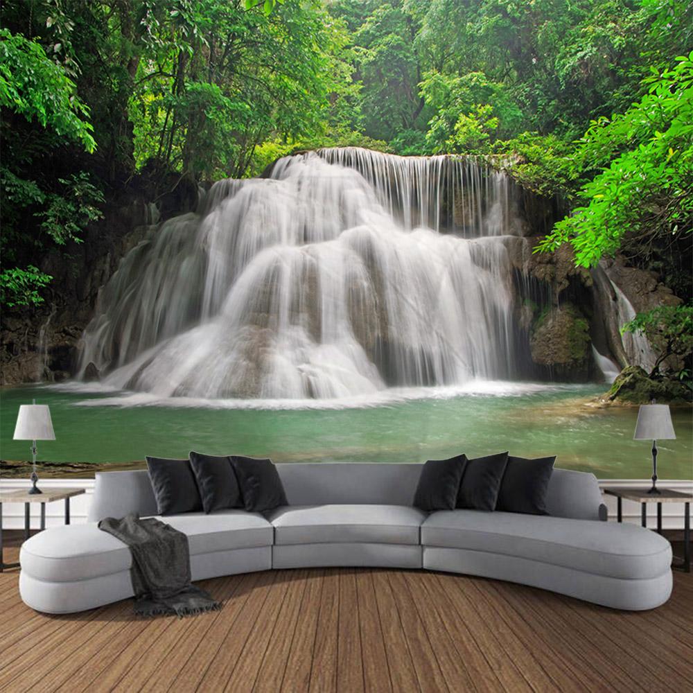 Tapestry wall hanging, home decoration, jungle waterfall, flower forest, room wall background, living room, bedroom decoration