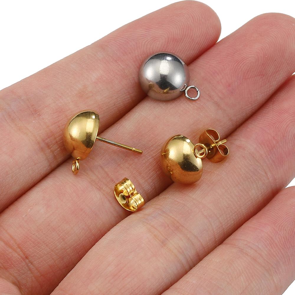 10pcs Stainless Steel Ear Studs Mushroom Ear Post with Open Rings DIY Half Ball Dangle Drop Earring Jewelry Making Accessories