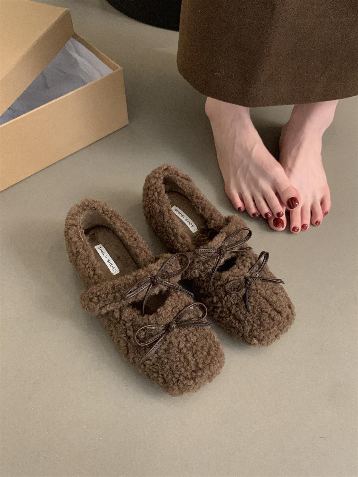 

Элегантные осенне-зимние балетки на плоской подошве, женские туфли на плоской подошве, женские туфли на плоской подошве с мехом и круглым носком, женская фирменная дизайнерская обувь Тедди для отдыха на открытом воздухе 37