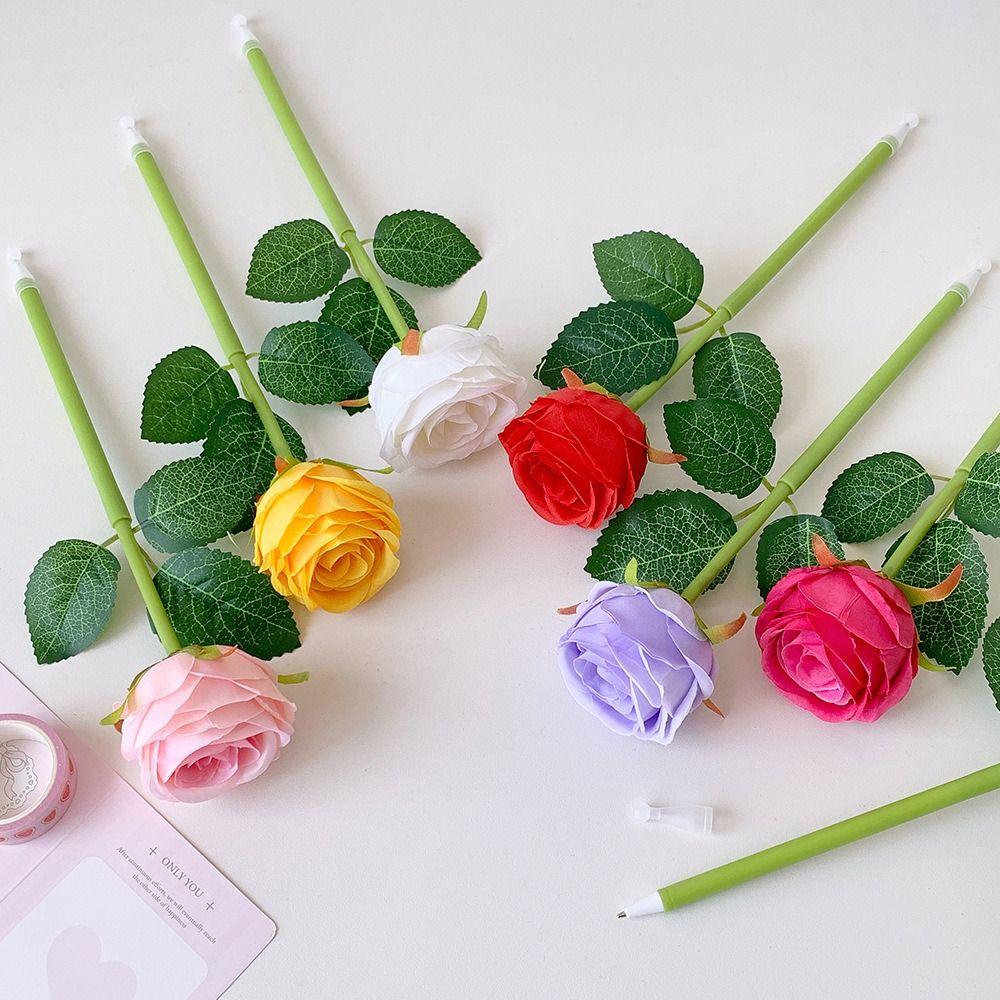 2-Grids Rose Ballpoint Pen 3-inch Writing Pen Creative Rose Flower Pen Valentine's Day