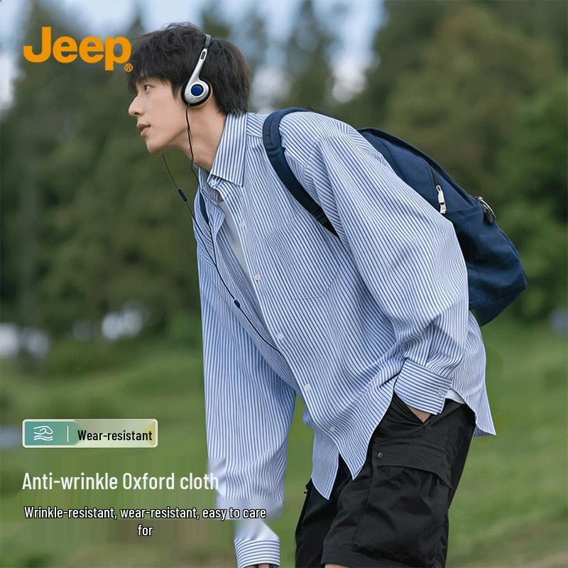 JEEP Men s Casual Striped Oxford Long-Sleeve Shirt M